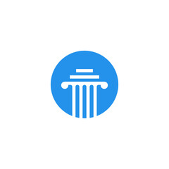 Simple White Classic Column Icon in a Blue Circle