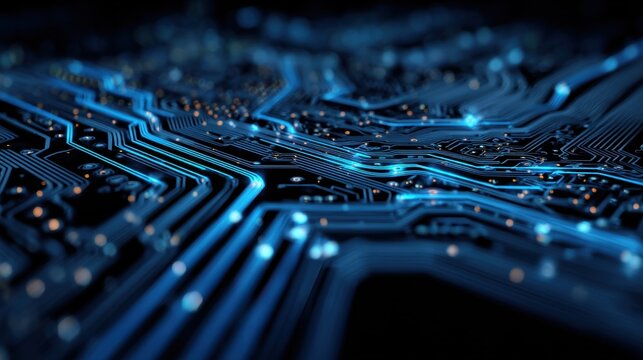 Close-up of a Circuit Board with Illuminated Pathways
