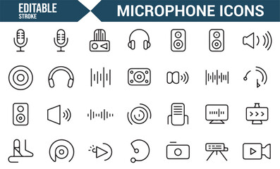 Microphone, Sound Control, and Audio Icons for Media and Tech Projects
