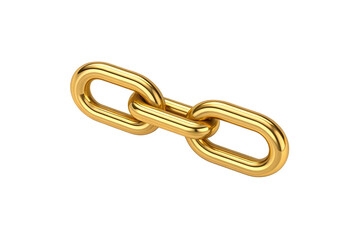 Obraz premium Two connected golden chain links with oval shape and polished metallic finish creating simple linked connection, isolated on a transparent background