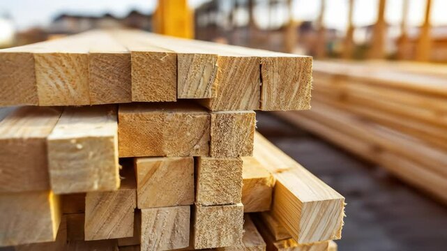 Stacked, fresh cut lumber