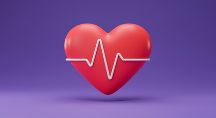 Heart with Ekg Line on a Purple Background