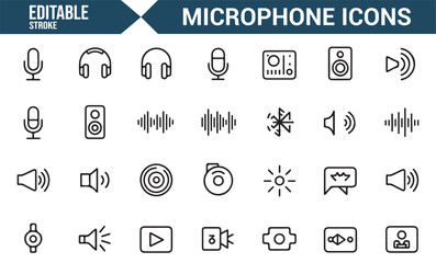 Set of Microphone and Soundwave Icons for Digital Media