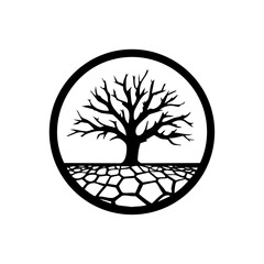 Obraz premium Drought and climate change icon with dried landscape and leafless tree.