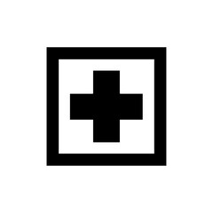 Fototapeta premium Minimalist first aid symbol – black cross in square frame vector icon.