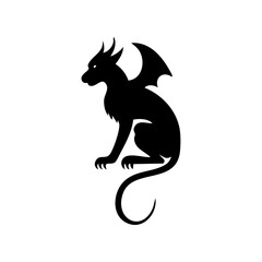 Fototapeta premium Gothic-style silhouette of a gargoyle perched in profile, minimalist and mysterious.