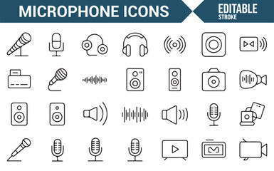 Set of Audio, Microphone, and Sound Device Icons for Media Projects