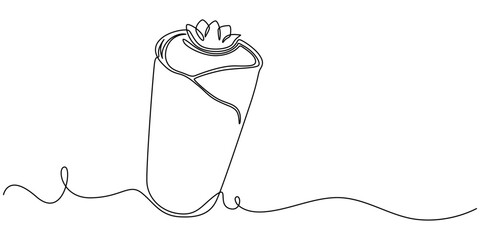 One Continuous Line Drawing of Burrito Icon. Single Line Vector Illustration, burrito or wrap food continuous one line drawing, 