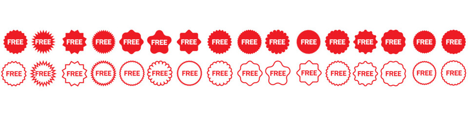 Free vector icons set. Red badge sticker illustration sign collection. Promotion and advertising.