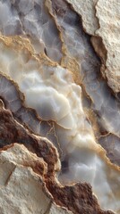 Detailed geological formation showcasing intricate patterns of stone with layers of quartz and mineral deposits