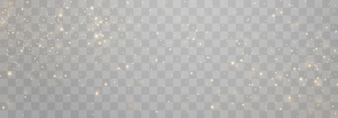 Vector magical light dust, dusty shine. Flying particles of light png. Sparkling fairy dust shining on a transparent background. Christmas light effect. Vector illustration isolated on PNG 