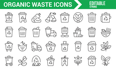 Icons Representing Organic Waste and Recycling for Environmental Designs