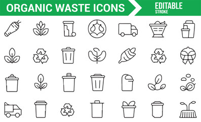 Set of Eco and Organic Waste Icons for Green Projects
