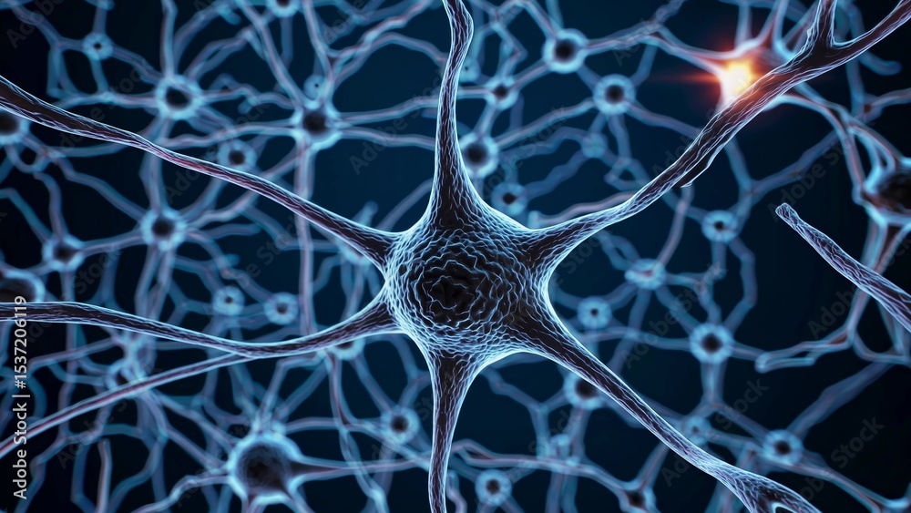Poster neurons exchanging information and sending pulsating electric signals with shining synapse in the hu