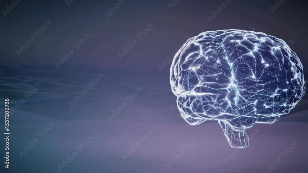 Poster complex network of connections illuminating a 3d brain model, symbolizing artificial intelligence, d