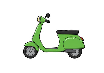 Lime Green Motor Scooter Illustration with Detailed Elements Isolated on White