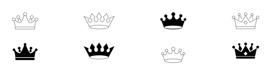 Royal Crown Icon Pack — Filled & Stroke Styles | Symbol of Power, Leadership, Success & Luxury | Minimal Vector Crown for Logo, Branding, UI/UX, Print, Web
