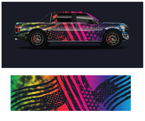 American Flag Design Truck Wrap Vector Illustration