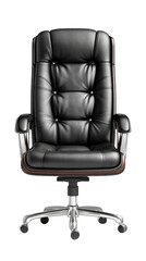 Executive Comfort: An imposing, high-backed black leather chair, designed for the modern executive, exudes an aura of authority and sophistication.