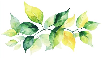 Obraz premium Watercolor Botanical Illustration of Dracaena Plant with Green and Yellow Leaves on White Background