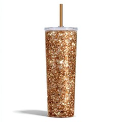 Sparkling Gold Glitter Tumbler with Straw Perfect for Parties and Events Festive Drinkware