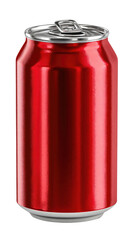 Crimson Aluminum Beverage Can: A sleek, vibrant crimson aluminum can, offering a tantalizing glimpse of refreshment, poised against a pure backdrop.