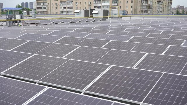 Solar panels installed on the roof of a building.