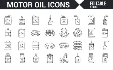 Icons for Motor Oil, Engine Parts, and Vehicle Service in Editable Format