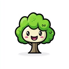 Fototapeta premium Cute cartoon tree with a happy face. Friendly and cheerful