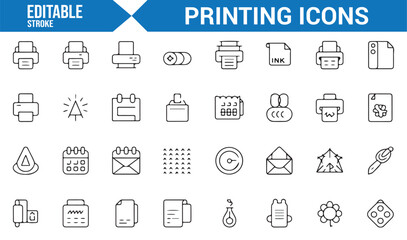 Editable Icons Representing Printing, Mailing, and Office Tasks