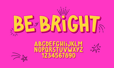Bright Font. Cool Summer Alphabet. Trendy Letters and Numbers. 