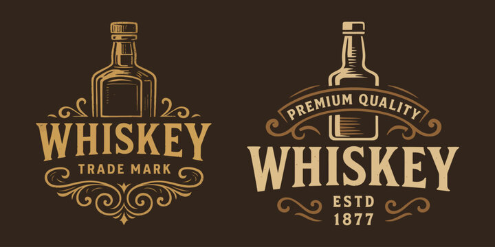 Vector illustration of vintage whiskey bottle label.
