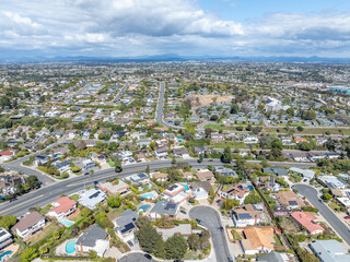 Aerial view of residential urban sprawl in San Diego, South California, USA