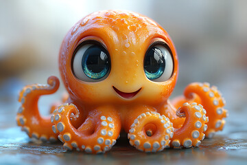 A cute and funny 3D octopus designed in a humorous style