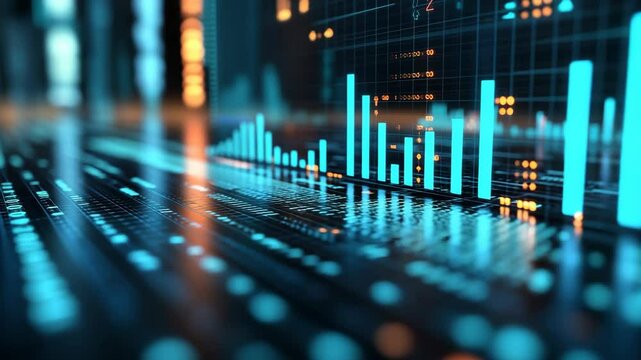 A futuristic animation of a financial data chart showing market analysis and stock exchange statistics, ideal for fintech, investment, or corporate growth presentations. - Powered by Adobe
