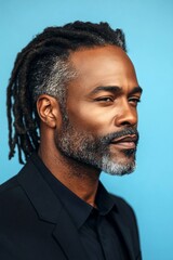 Obraz premium An elegant midlife gentleman smiling gracefully. A modern hairstyle complementing a stylish gentleman. A relaxed and poised man showing grace. A stylish and confident man with a poised stance.