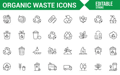 Editable Set of Icons for Organic Waste Management and Recycling