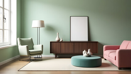 Modern Minimalist Living Room with Sage Green Accents and Cozy Pastel Decor