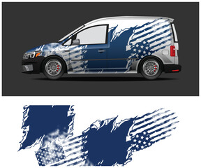 Patriotic Van Wrap Design with Distressed American Flag