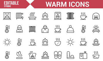 Temperature Control and Heat Source Icons in Editable Vector Format