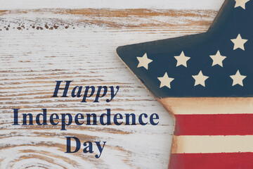 Happy Independence Day card with retro USA red, white and blue star