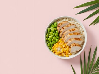 Chicken Rice Bowl Edamame Corn Pink Background image