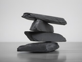 Four Dark Gray Slate Stones Stacked on Table rocks