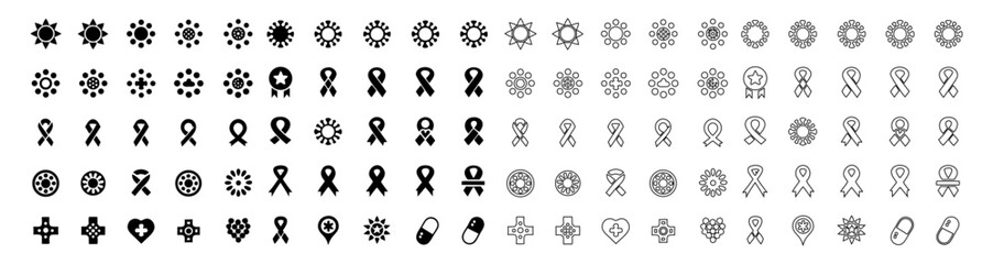 HIV/AIDS Medical Line Icon Set – 48 Vector Pictograms of Virus, Medication & Support Symbols – Healthcare, Testing & Awareness Ribbon Thin Linear Illustrations (SVG/PNG)