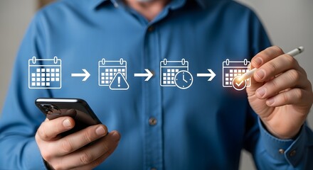 Business Person Managing Schedule and Deadlines with Virtual Calendar