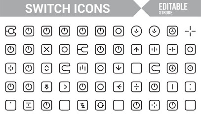 Icons Representing Electrical Switches and Button Controls in Editable Vector Style