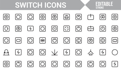 Vector Icons Representing Various Switches, Power Buttons, and Control Panels