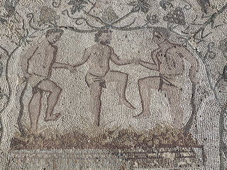Detalle de Mosaico romano de la Casa del Anfiteatro en Mérida, Extremadura