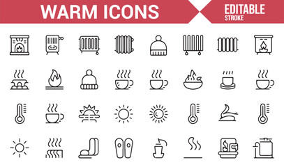 Icons for Warmth, Heating, and Cozy Home Designs in Editable Vector Format