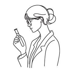 Scientist Woman Examining Test Tube Illustration Vector Line Art